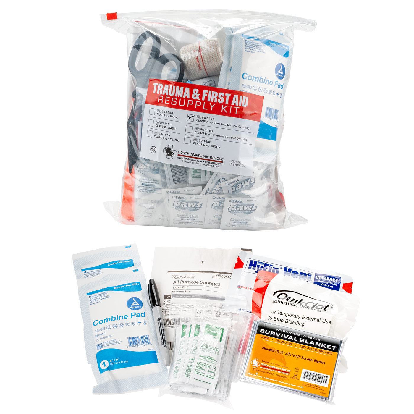Trauma and First Aid Resupply Kit - Class A with Bleeding Control Dressing